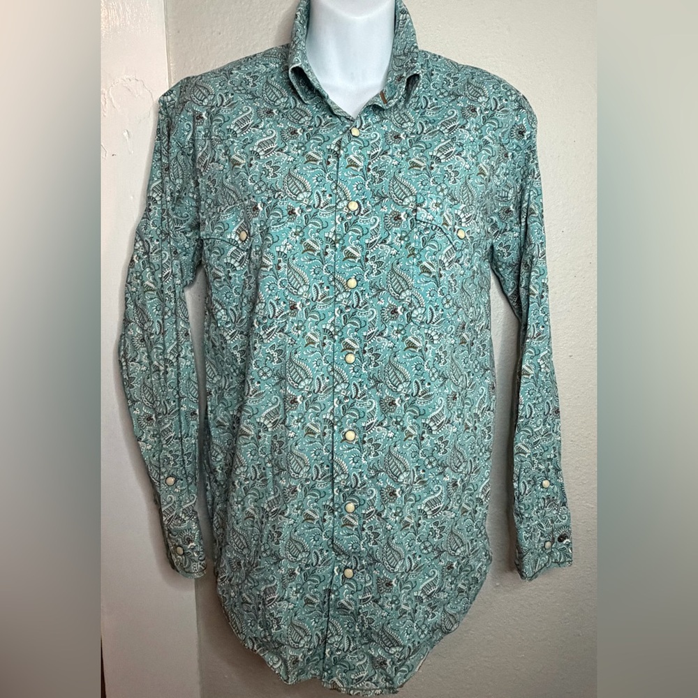 Panhandle Slim Stretch Turquoise Paisley Long Sleeve Western Snap Shirt women S